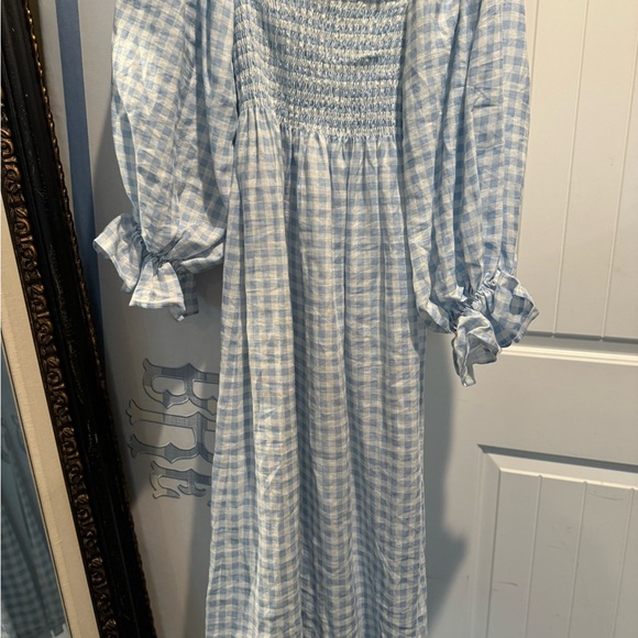Sleeper Atlanta Smocked Linen Dress in Vichy Check | Size Medium - Picture 3 of 7